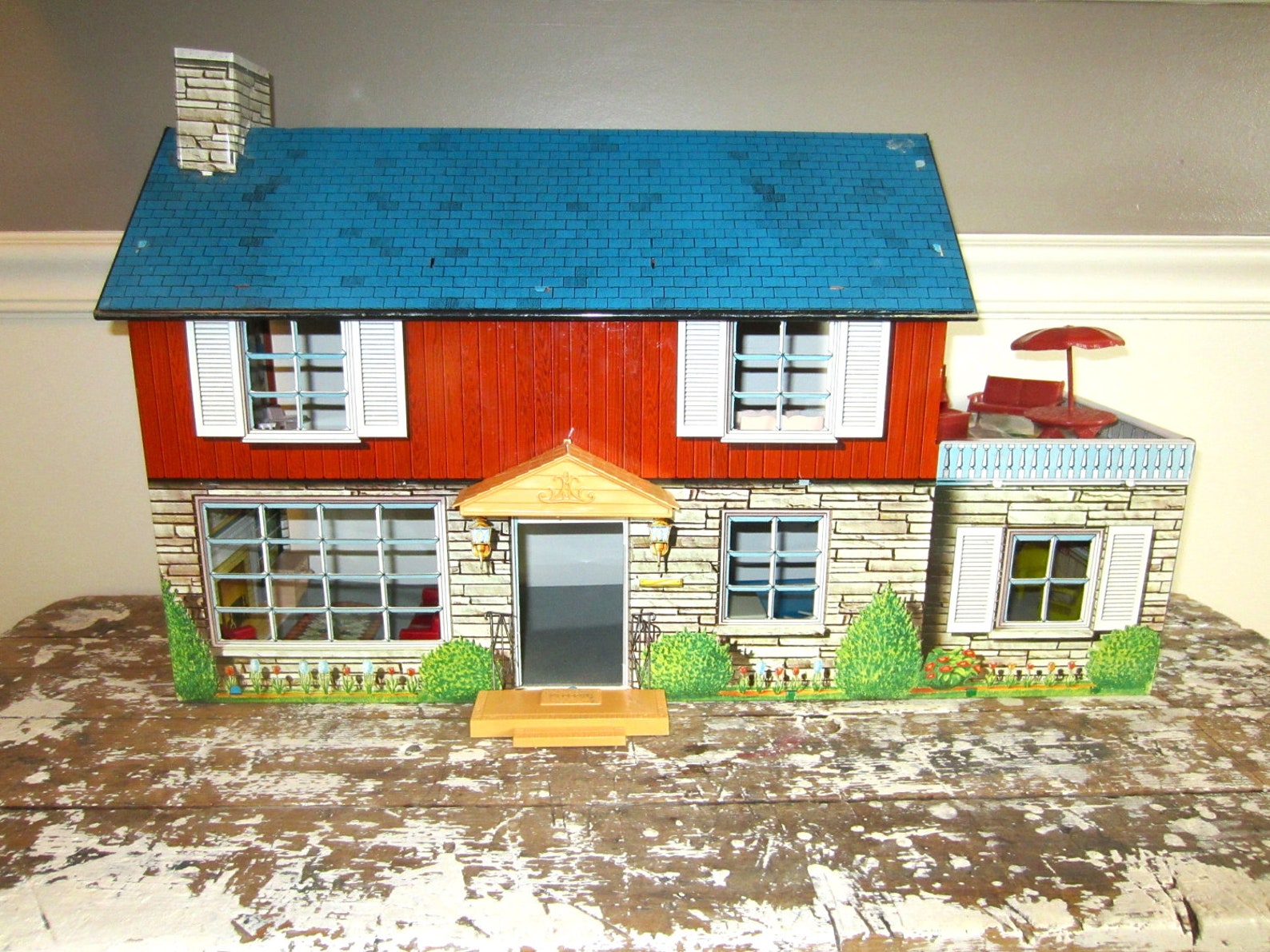 Vintage Dollhouse Marx Litho Metal Tin Dollhouse Etsy