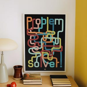 Lámina artística de solucionador de problemas, tipografía colorida, póster motivacional, arte mural moderno, decoración de oficina