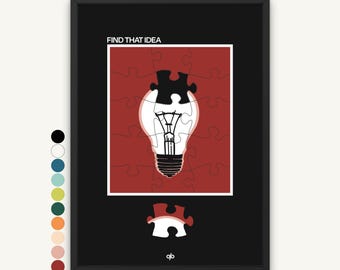 Find Idea Puzzle Print | Motivational Lightbulb, Office Wall Art, Creative Workspace Decor