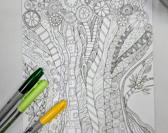 Tree of Life Coloring Page Digital Download Zentangle ZIA
