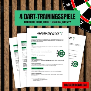 4 printable dart training games: Around the Clock, Cricket, Shanghai & Bob’s 27. Rules and scoring tables included. Dart Training Printable.