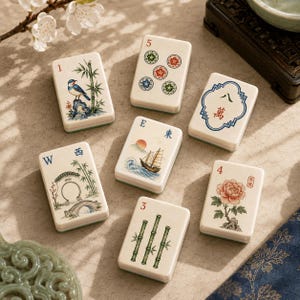 Oriental Garden American Mahjong Set, Bamboo Botanical Acrylic Tiles, Classic 160 Tile Game Gift for Mahjong Lovers