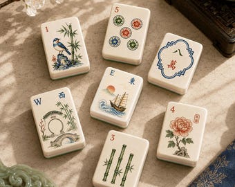 Oriental Garden American Mahjong Set, Bambus-Acryl-Steine mit botanischen Motiven, klassisches 160-Steine-Spiel, Geschenk für Mahjong-Liebhaber