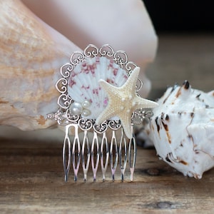 Mermaid Shell Bridal Hair Comb with Pearls and Starfish, Mermaid Costume, Mermaid Hair Comb, Beach Wedding, Hand Fasting, Mermaid Hair