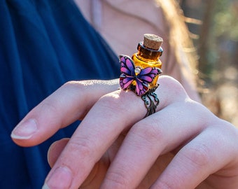 Butterfly Potion Bottle Ring, Mini Potion Bottle, Fairy Potion Bottle, Magic Potion Bottle, Fairy Costume