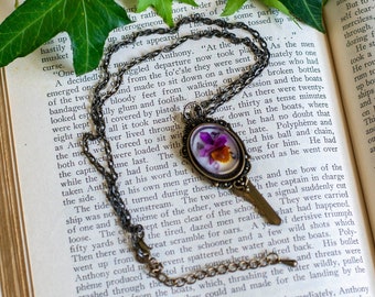 Upcycled Fairy Key Necklace, Vintage Key Necklace, Iris Flower Necklace, Fairycore, Cottagecore