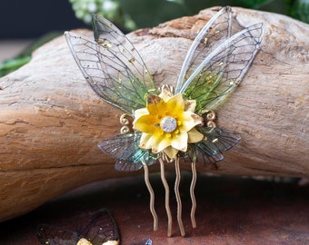 Vintage Yellow Flower Fairy Wing Decorative Hair Comb, Limited Edition