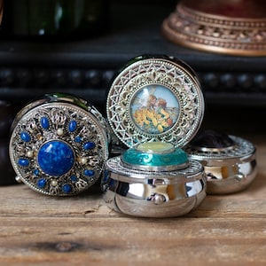 Round Silver Pill Box, Single Compartment Pill Box, Travel Pill Box, Tooth Fairy Box, Supplement Box, Travel Organizer, Gift Box, Ring Box
