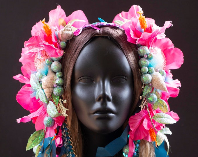 Rainbow Mermaid Headdress, Mermaid Costume, Sea Witch Headpiece, Beach