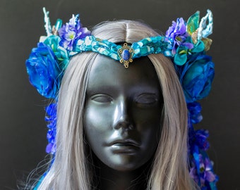 Swimable Blue and Aqua Coral Mermaid Crown Headdress for Mermaid Costume, Beach Wedding, Photo Shoots and More