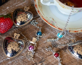 Alice in Wonderland Tea Infuser: Stainless Steel Heart, Whimsical Charms