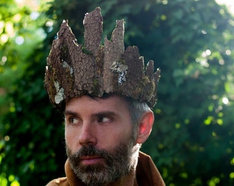 Woodland Wedding Crown for Men, Tree Bark and Moss Crown for Men, Woodland Elf King, Mens Elf Costume, Mens Crown, LARP, Forest King, Crown