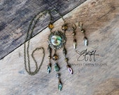 Wearable Art Necklace and Earring Set, Celestial Necklace, Art Jewelry, Eco Friendly Necklace, Sun Goddess Necklace, Mixed Media Necklace