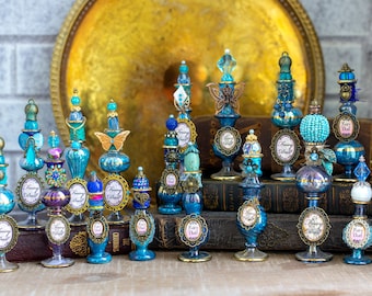 Blue Fairy Potion Bottles Made From Upcycled Altered Glass Perfume Bottles, Fairy Dust Potion, Fairy Magic, Altar Decor, Niche Decor