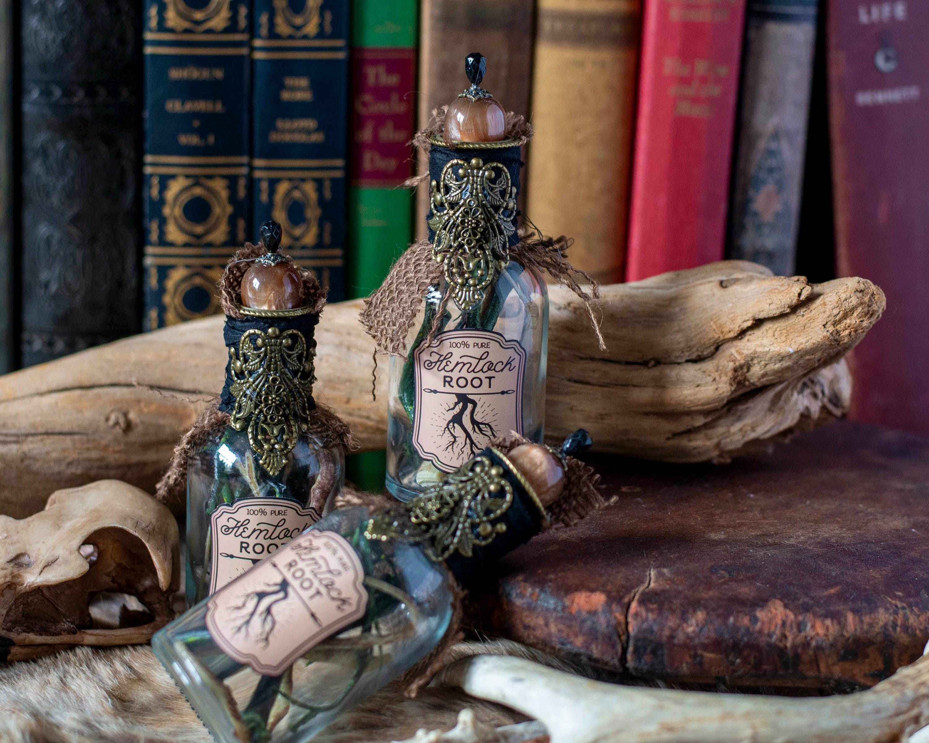 Hemlock Root Potion Bottle, Fantasy Apothecary Decor, Halloween 