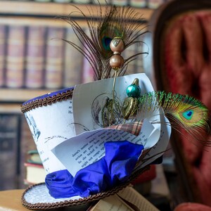 Alice in Wonderland Micro Mad Hatter Hat Tea Party Fascinator Feather Maximalist Bridal Mad Hatter Mini Top Hat,alice in Wonderland  main image 3
