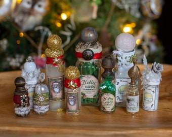 Christmas Magic Potion Bottles, Altered Art Potion Bottles, Holiday Decor, Altered Glass Bottle, Mixed Media Art, Christmas Magic Potion