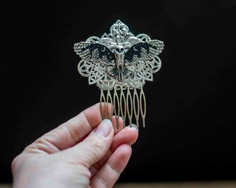 Owl Decorative Hair Comb for Fantasy Wedding, Hand Fasting Ceremony, Fairy Costume, Cottagecore, Night Owl, Moon Hair Comb