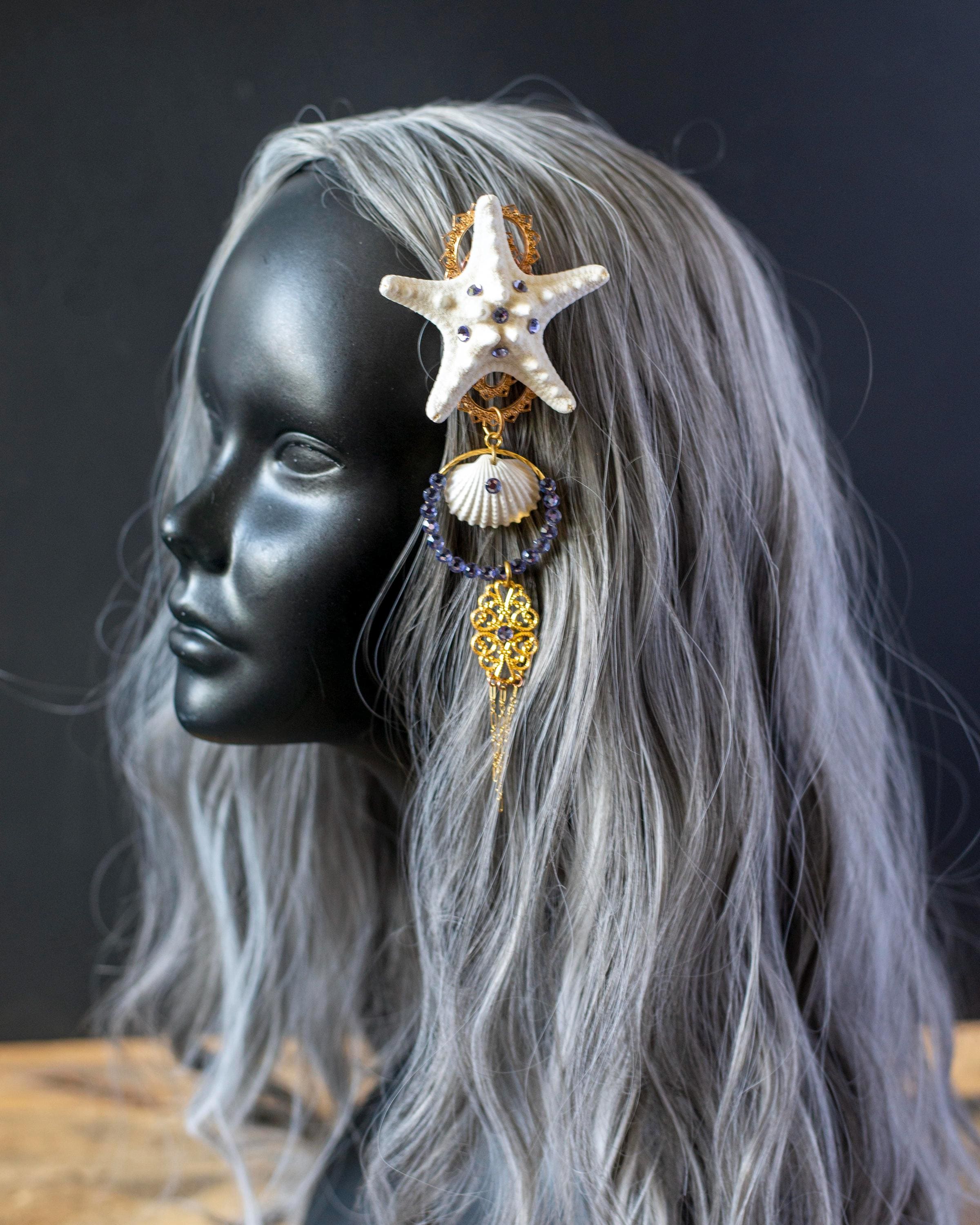 Little mermaid - Ariel - off white & silver sparkle starfish hair claw with rhin Disney Ariel Inspired Diamond Starfish Earrings in Sterling  main image 2