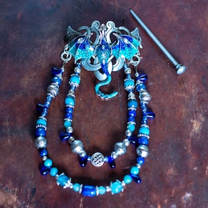 Celtic Dragon Hair Slide: Beaded Fantasy Barrette, Renaissance Cosplay