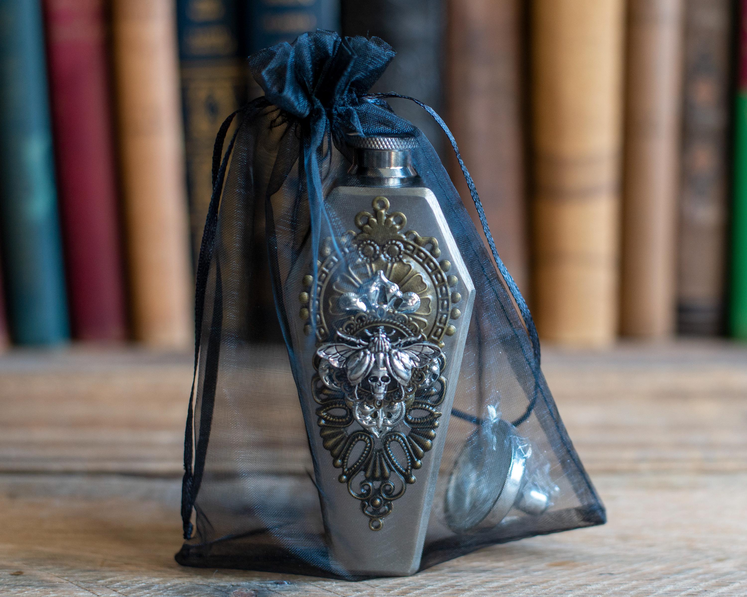 Deaths Head Moth Coffin Flask, Gothic Vampire Wedding Gift