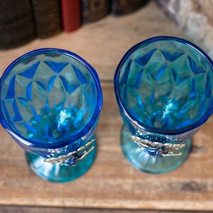 Blue Dragon Glass Goblet Set, Vintage Upcycled Goblets, Fairytale Wedding Glasses, Fantasy Wedding, Hand Fasting image 6