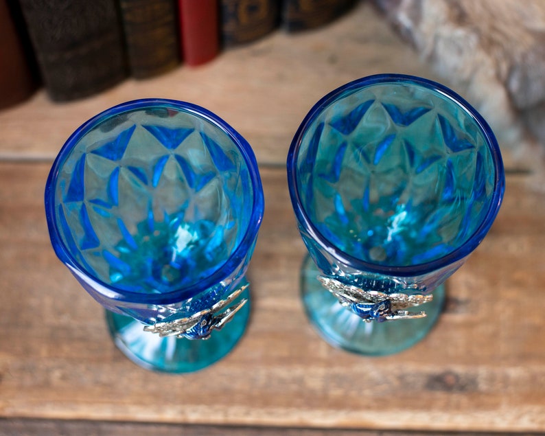 Blue Dragon Glass Goblet Set, Vintage Upcycled Goblets, Fairytale Wedding Glasses, Fantasy Wedding, Hand Fasting image 6