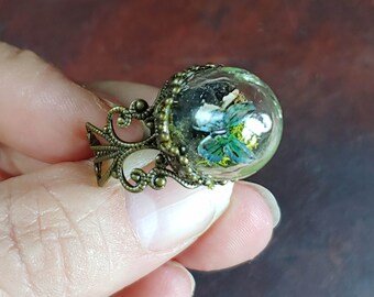 Tiny Moss Terrarium Ring, Butterfly Ring, Butterfly Terrarium Ring, Fairy Ring, Fairy Costume, Fairy Party, Forest Party, Faux Taxidermy