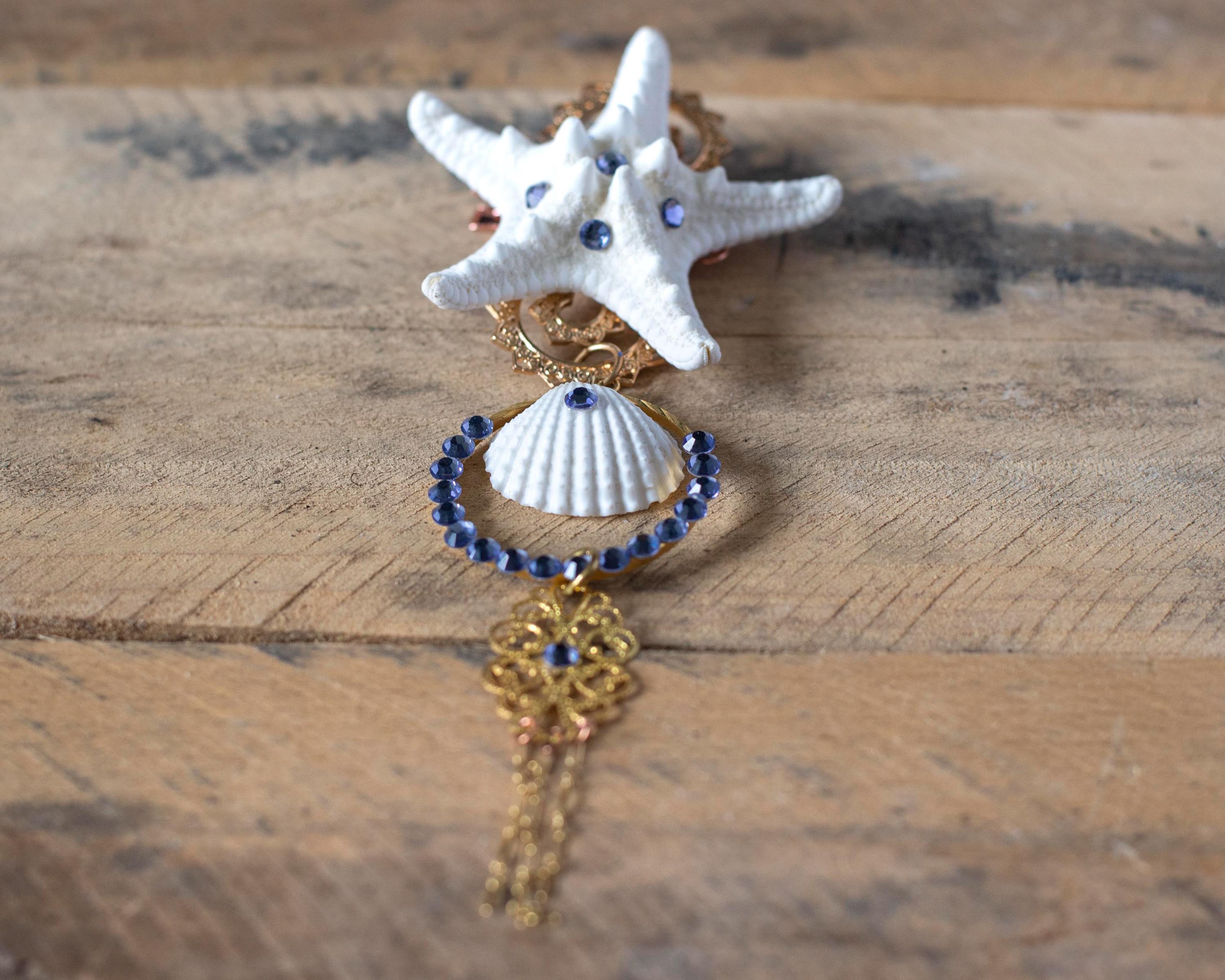 Starfish Mermaid Hair Clip, Purple Crystal, Gold Filigree  display picture 2