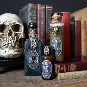 Death Potion Halloween Decor, Collectible Potion Bottles, Gothic Home Decor, Witch Potion Bottle Prop, Oddities Cabinet Display