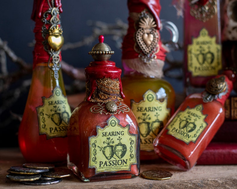 Searing Passion Potion Bottle, Love Potion, Halloween Potions, Halloween Decor, Valentine Potions, Wizard School, Altar Decor, Recycled image 4