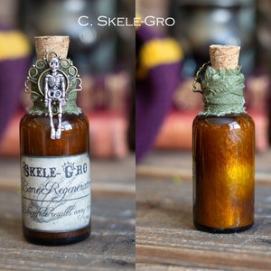 Mini Wizard School Potion Bottle, Potions Class, Potion Bottle, Movie Props, Wizarding School, Witch Potions, Holiday Gift Idea C. Skele-Gro