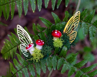 Fairy Wing Hair Clip: Toadstool Mushroom, Reindeer Moss, Whimsical Costume