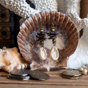 Real Sea Shell Earrings: Handmade Vintage Brass Mermaid Costume Jewelry