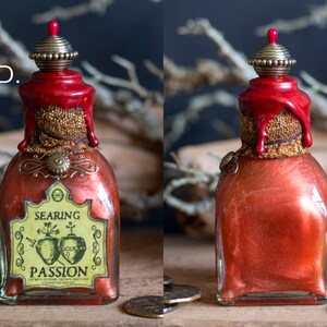 Searing Passion Potion Bottle, Love Potion, Halloween Potions, Halloween Decor, Valentine Potions, Wizard School, Altar Decor, Recycled Style D