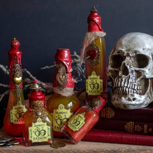 Searing Passion Potion Bottle, Love Potion, Halloween Potions, Halloween Decor, Valentine Potions, Wizard School, Altar Decor, Recycled image 1