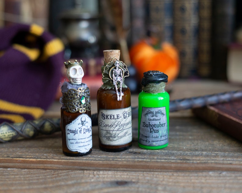 Mini Wizard School Potion Bottle, Potions Class, Potion Bottle, Movie Props, Wizarding School, Witch Potions, Holiday Gift Idea image 1