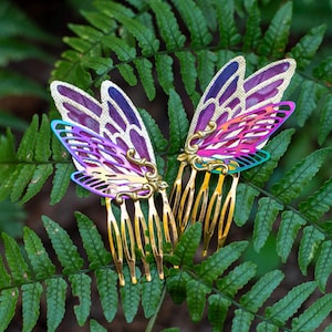 Rainbow Fairy Wing Hair Comb Set: Fantasy Wedding, Ren Faire Costume