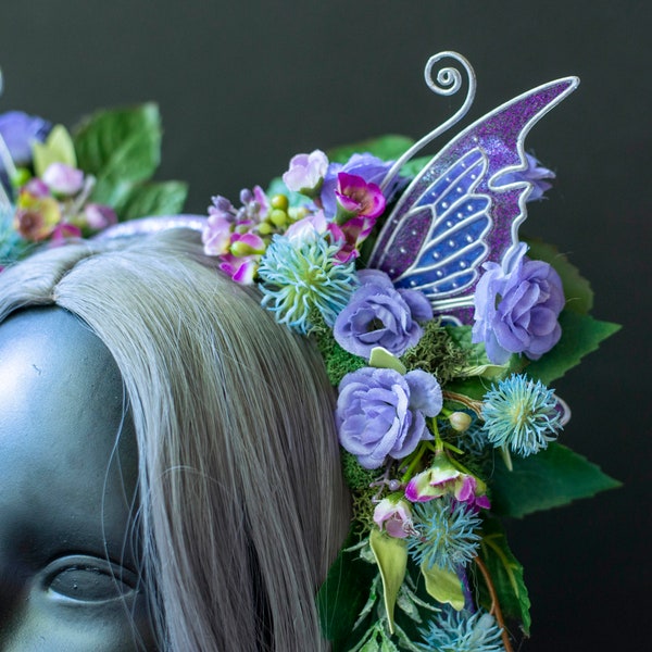 Purple Fairy Headdress for Fairy Costumes, Fairy Wing Headdress, Purple Butterfly Headdress, Iris Crown, Festival Headdress