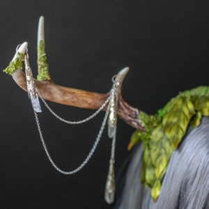 Elegant Faux Deer Antler Headdress Moss, Silk Leaves, Crystals Fantasy Costume Accessory for Festivals, Weddings, and More image 6