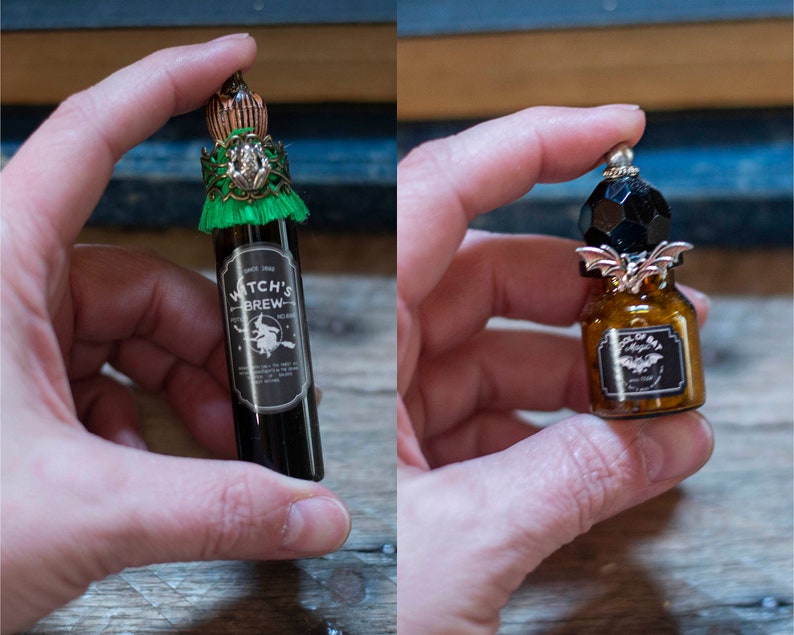 Mini Halloween Potion Bottles, Witch Potion Bottles, Halloween Decor, Altered Glass Bottle, Wizard Potion, Halloween Party, Wizarding School image 10