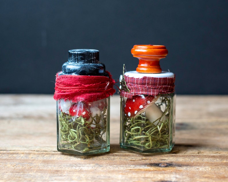 Red Toadstool Mushroom Apothecary Jar for Halloween Decor, Toadstool Potion Bottles, Halloween Potions, Cottagecore, Forest Witch Apothecary image 9