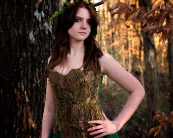 Real Tree Bark and Real Moss Corset Fairy Costume, Woodland Elf Costume, Woodland Wedding, Fairytale Wedding, Earth Goddess, Mother Nature