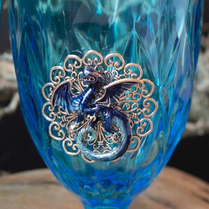 Blue Dragon Glass Goblet Set, Vintage Upcycled Goblets, Fairytale Wedding Glasses, Fantasy Wedding, Hand Fasting image 9