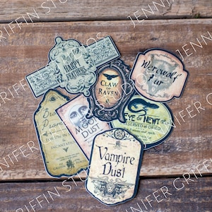 Set of 7 Original Potion Bottle Label Stickers, DIY Potions, Halloween Decor, Halloween Crafts, Halloween Paper Craft, Art Supply