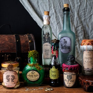 Magic Potion Bottles, Neverending Story Inspired Potion Bottles, Altered Bottle, Halloween Potion Bottles, Halloween Decor, Upcycled Art image 1
