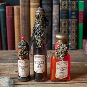 Dragons Blood Potion Bottle, Halloween Potion Prop, Collectible Potion Bottles, Mixed Media Decor, Fantasy Decor, Gothic Halloween Display