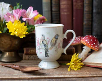 Vintage Arnart Royal Crown Love Birds Mugs Porcelain Footed Japan, Bird Pedestaled Tea Mug, Vintage Bird Teacup, Mothers Day Gift