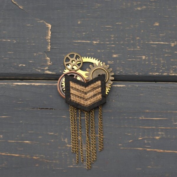 Steampunk Gear Chevron Brooch for Men or Women