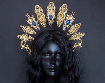 Blue and Gold Halo Crown, Mermaid Crown, Mermaid Queen, Sea Witch Headdress, Mermaid Headdress, Mermaid Costume